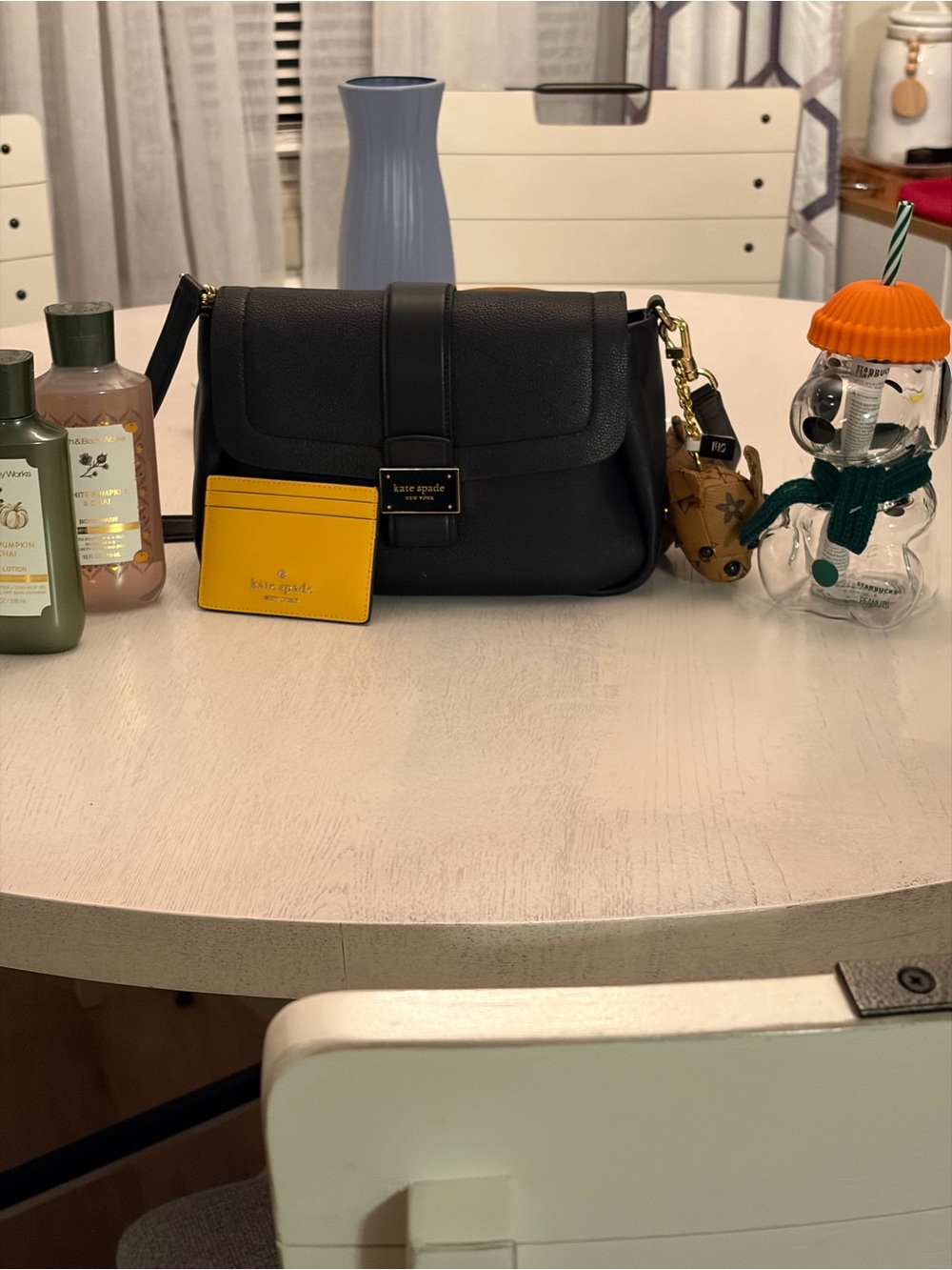 Kate Spade Black Leather Shoulder Bag with Yellow Cardholder Bundle